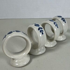 Pfaltzgraff USA Blue Yorktowne Ceramic Self Standing Napkin Ring Holder 4 Vtg